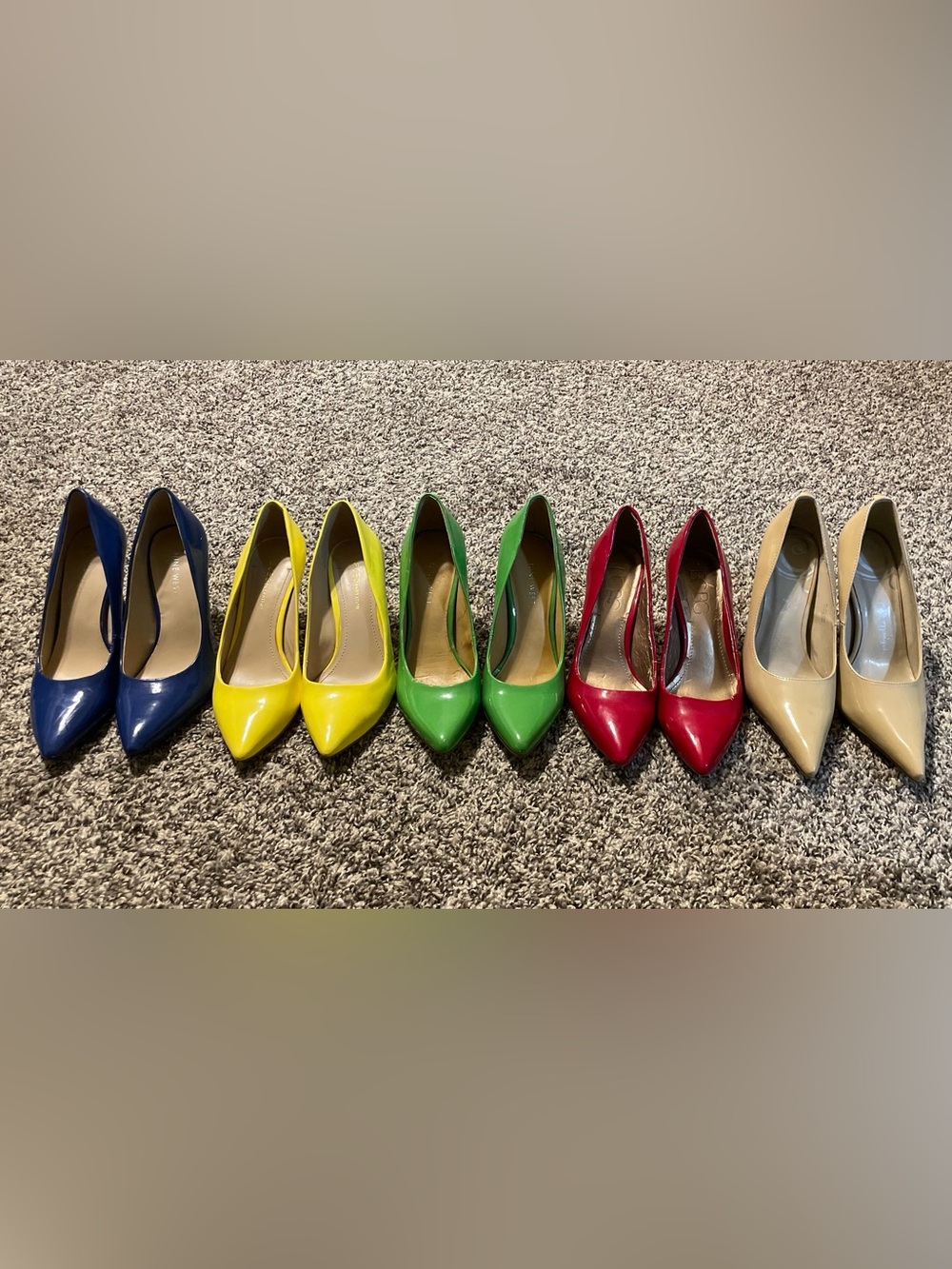 5 Pointed Toe Patent Pumps Yellow Green Red Blue Nude Heels Size 7 Lot Bundle